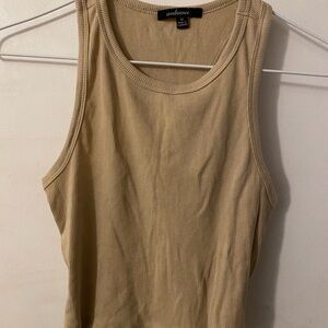 Ambiance Beige Ribbed Crop Tank Top